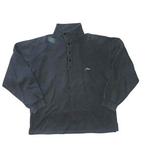 Vintage 90s Mock Neck Button Collar Pullover Sweatshirt Dark Grey